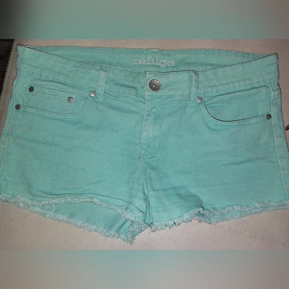REFUGE Mint Green Denim Cutoff Shorts